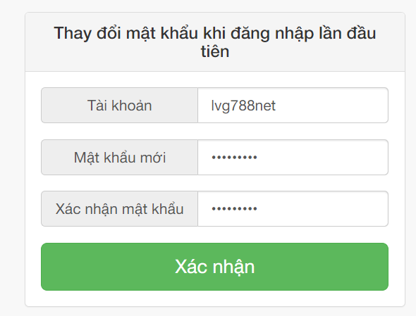 3. Thành viên đăng nhập vào nhà cái LVG788 lần đầu sẽ phải đổi tên tài khoản và mật khẩu mới.